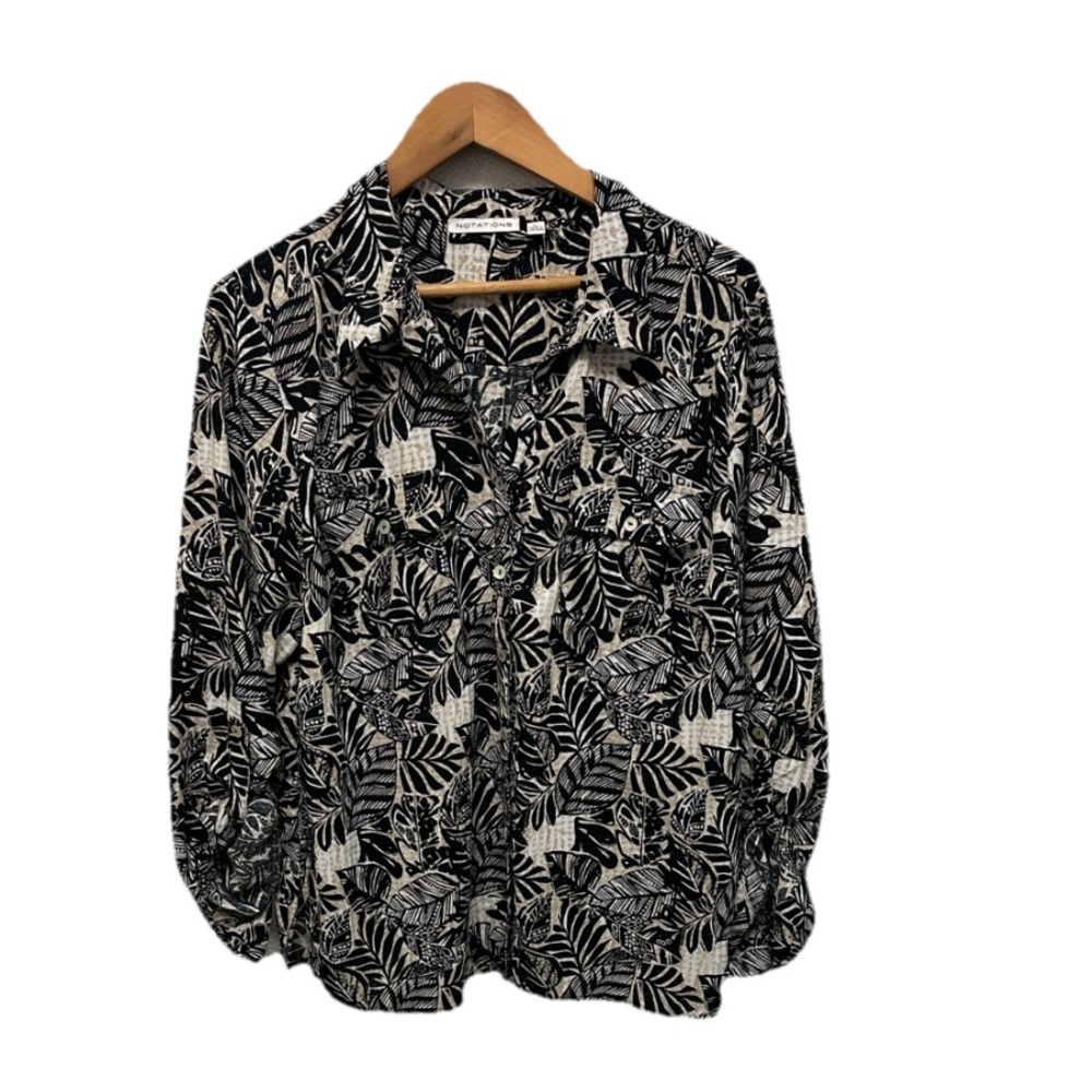 NOTATIONS Womens Tropical Leaf Buttoned Shirt Sz XL Vintage Artsy‎ Travel Blouse